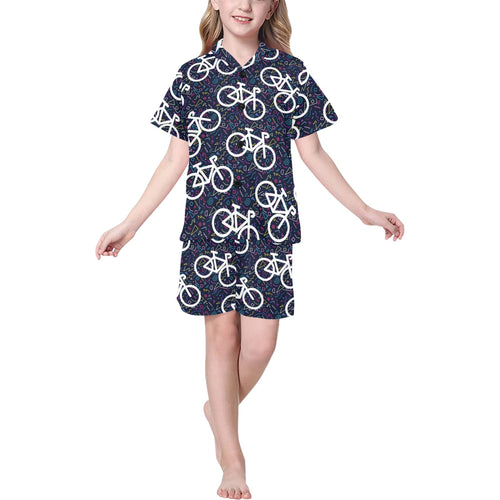 Bicycle Pattern Print Design 03 Kids' Boys' Girls' V-Neck Short Pajama Set