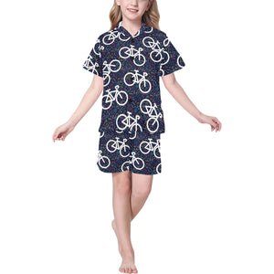 Bicycle Pattern Print Design 03 Kids' Boys' Girls' V-Neck Short Pajama Set