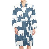 polar bear mother her child pattern Men's Long Sleeve Belted Night Robe