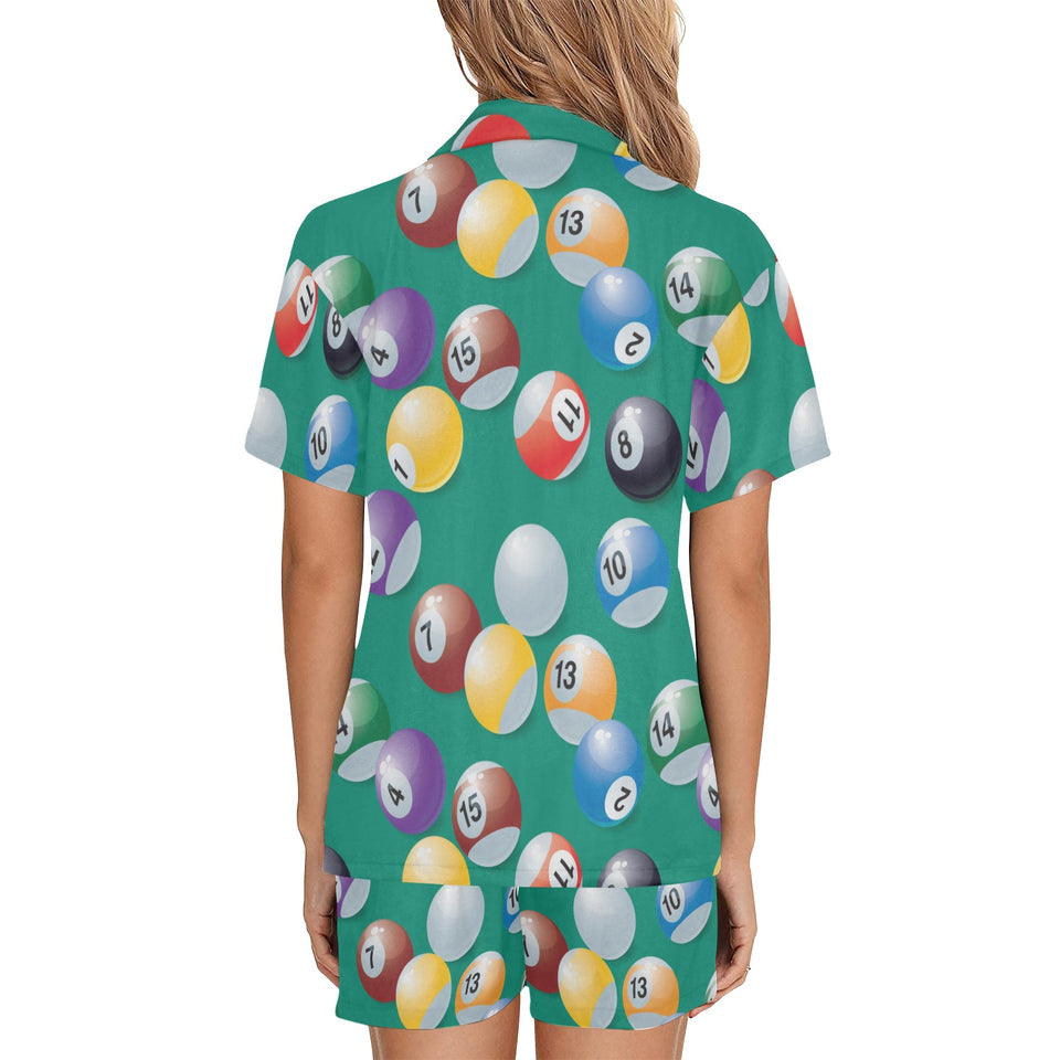 Billiard Ball Pattern Print Design 01 Women's V-Neck Short Pajama Set