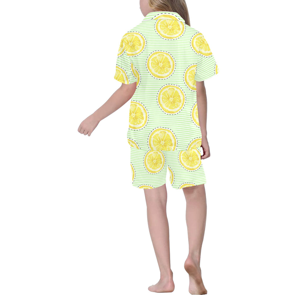 slice of lemon pattern Kids' Boys' Girls' V-Neck Short Pajama Set