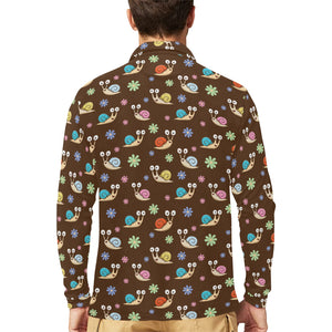 Snail Pattern Print Design 03 Men's Long Sleeve Polo Shirt