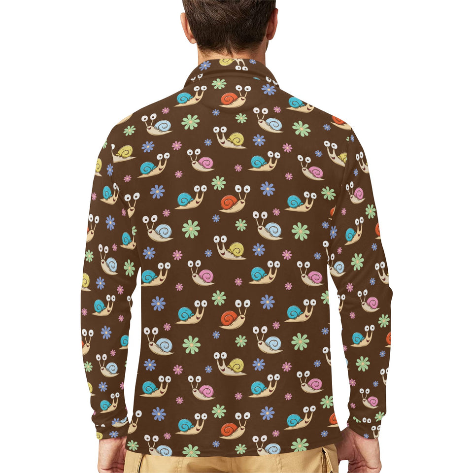 Snail Pattern Print Design 03 Men's Long Sleeve Polo Shirt