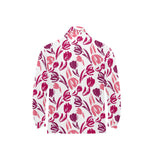 pink sketch tulip pattern Men's Long Sleeve Polo Shirt