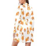 Brown pomeranian pattern Women's Long Sleeve Belted Night Robe