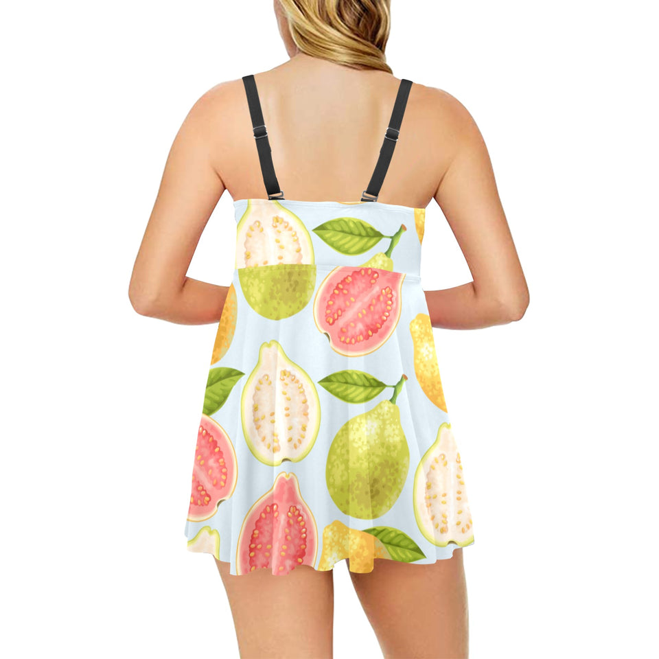 Guava design pattern Chest Sexy Pleated Two Piece Swim Dress