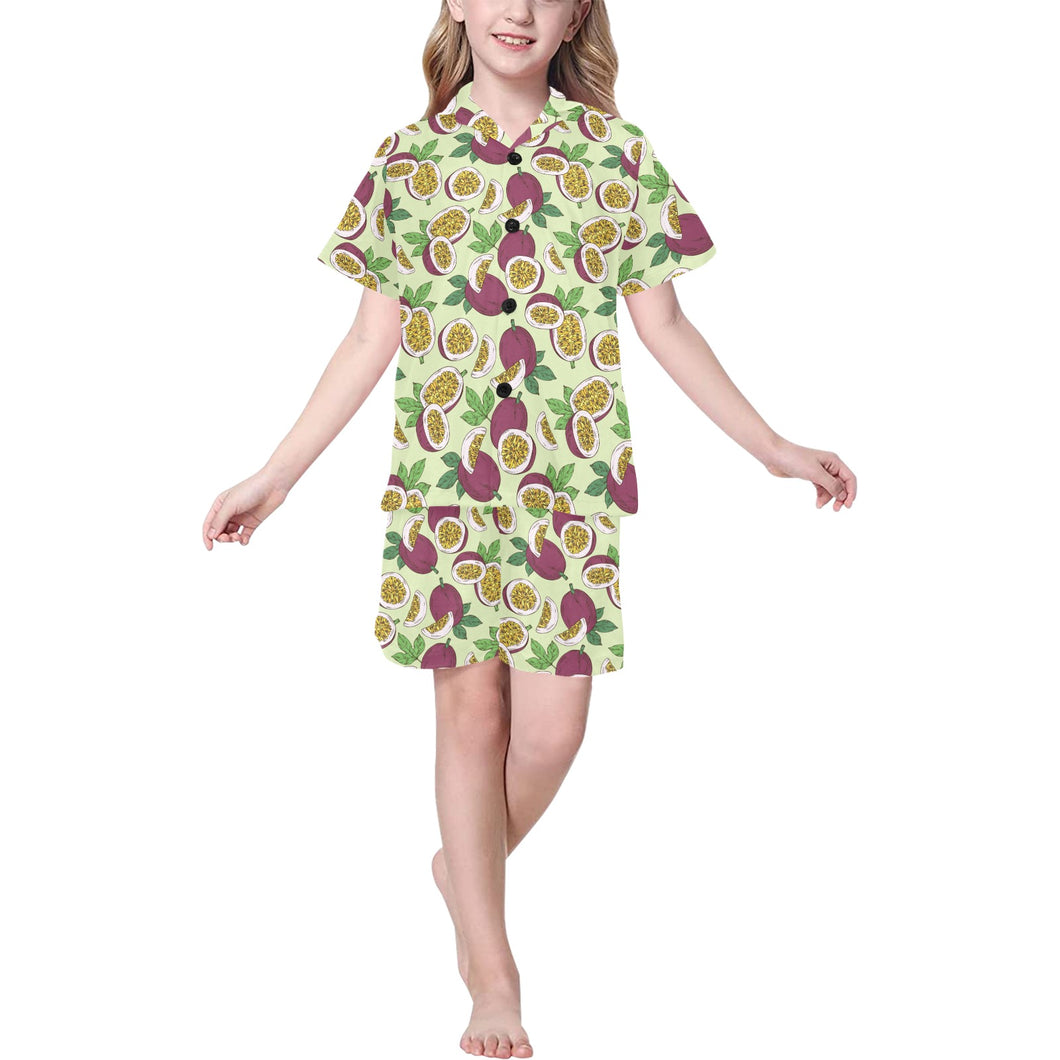 Paassion fruit pattern Kids' Boys' Girls' V-Neck Short Pajama Set