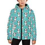 Hand drawn boston terrier dog pattern Kids' Boys' Girls' Padded Hooded Jacket