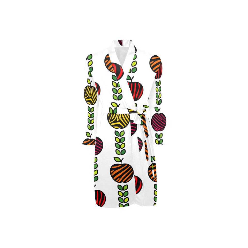 colorful apples leave zebra stripe Men's Long Sleeve Belted Night Robe
