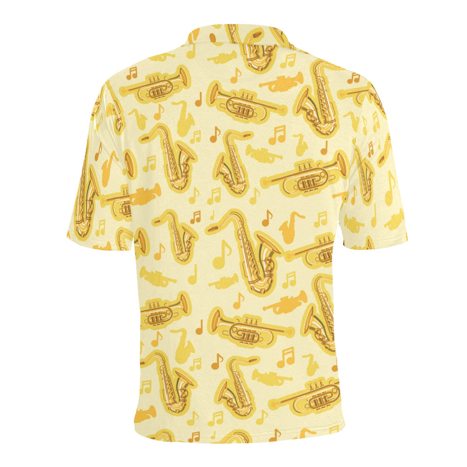 Saxophone cornet pattern yellow background Men's All Over Print Polo Shirt