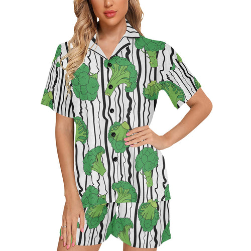 Cool Broccoli pattern Women's V-Neck Short Pajama Set