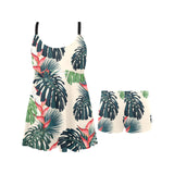 heliconia flowers, palm and monstera leaves Chest Sexy Pleated Two Piece Swim Dress