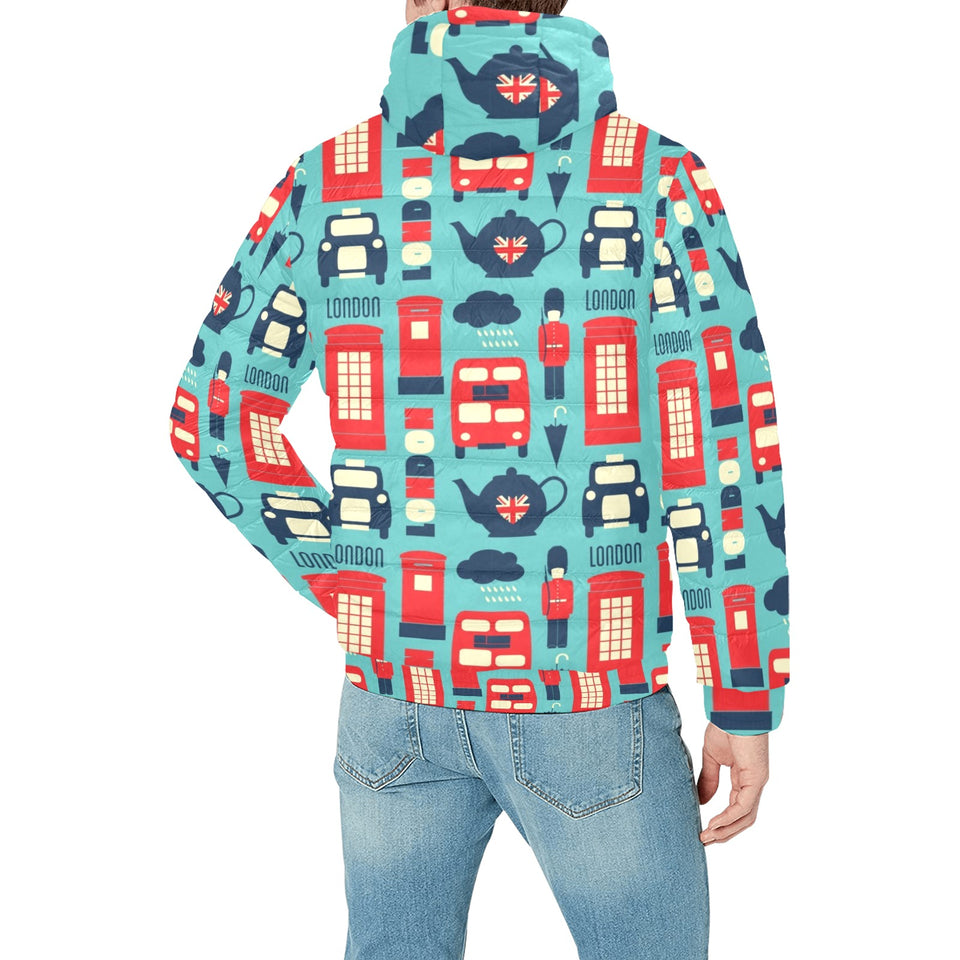 British Pattern Print Design 04 Men's Padded Hooded Jacket
