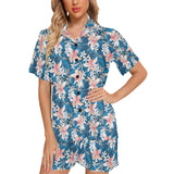 Hibiscus Pattern Print Design 02 Women's V-Neck Short Pajama Set