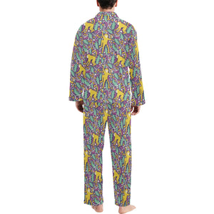 Cute yellow monkey leaves pattern Men's Long Pajama Set