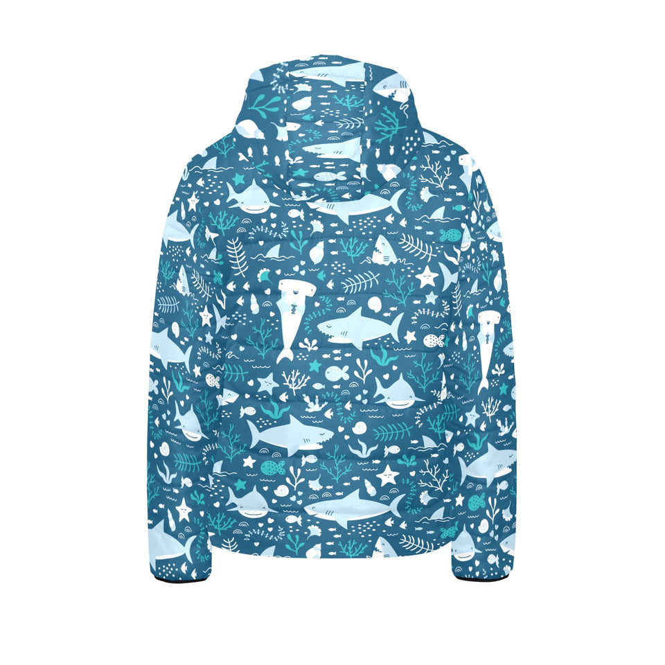 Cute shark pattern Kids' Boys' Girls' Padded Hooded Jacket