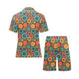 Gear Pattern Print Design 01 Men's V-Neck Short Pajama Set