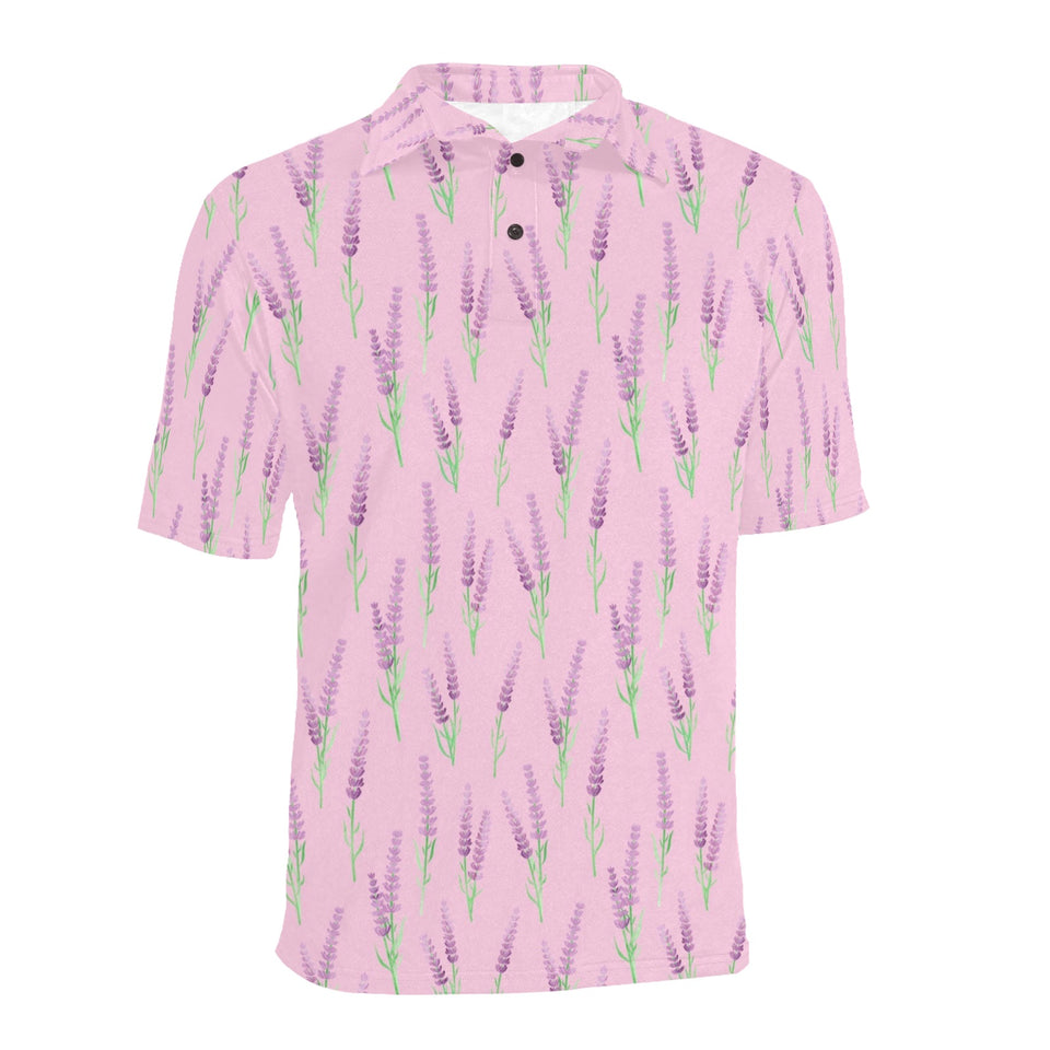 Lavender pattern pink background Men's All Over Print Polo Shirt