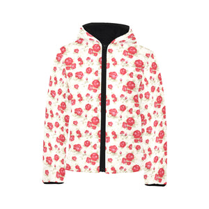 Rose Pattern Print Design 01 Kids' Boys' Girls' Padded Hooded Jacket