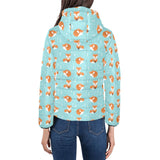 Fox pattern blue b ackground Women's Padded Hooded Jacket