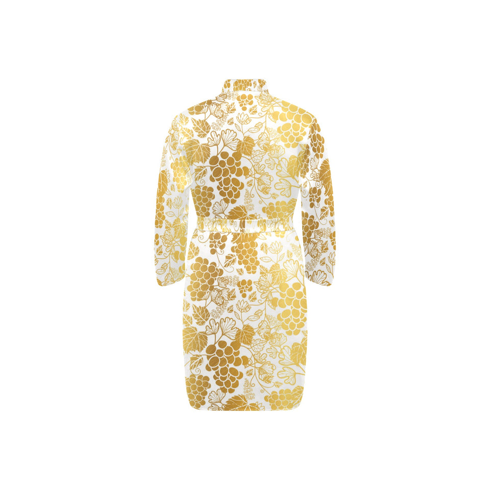 Gold grape pattern Men's Long Sleeve Belted Night Robe