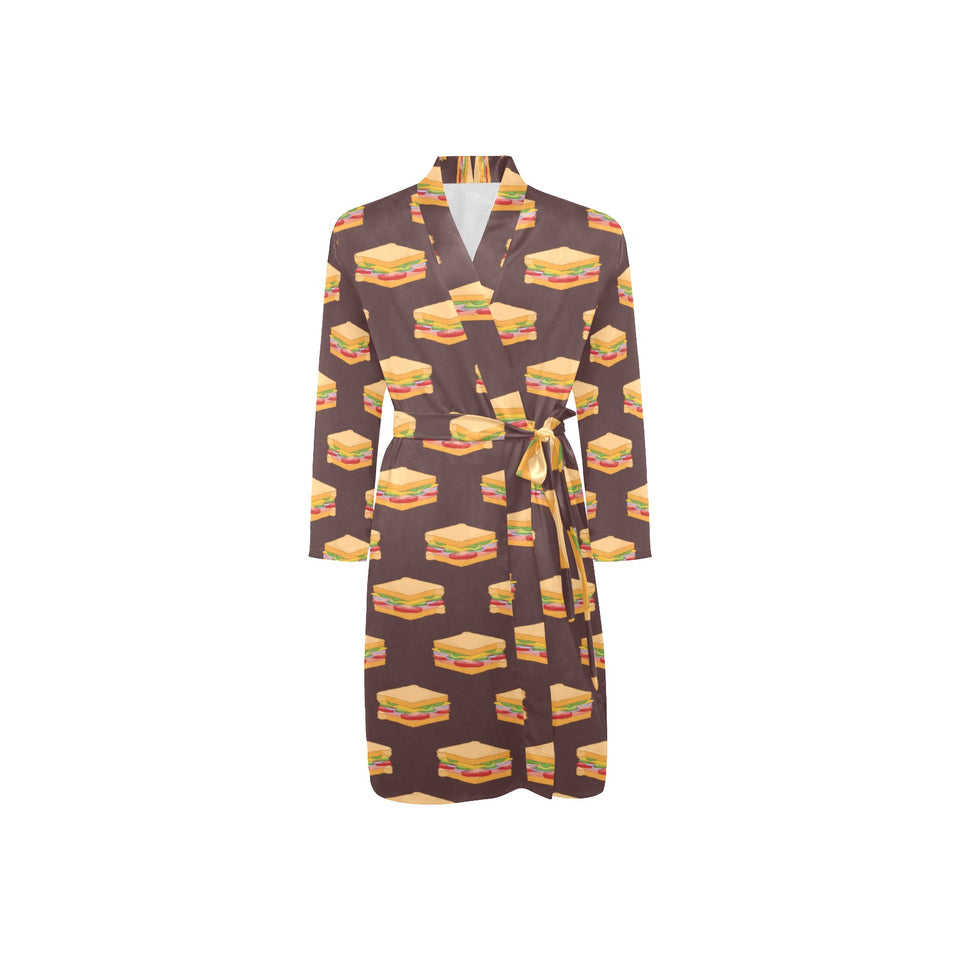 Sandwich Pattern Print Design 04 Men's Long Sleeve Belted Night Robe