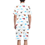 Watercolor helicopter cloud pattern Men's V-Neck Short Pajama Set