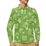 Broccoli pattern green background Men's Long Sleeve Polo Shirt