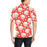 Cute Maneki neko cat red background Men's All Over Print Polo Shirt