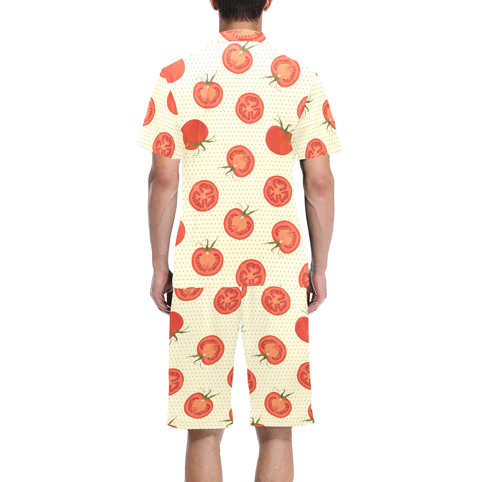 Tomato dot background Men's V-Neck Short Pajama Set