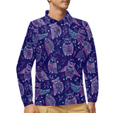 Cute owls pattern boho style ornament Men's Long Sleeve Polo Shirt