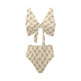 Sandwich Pattern Print Design 01 Chest Bowknot High Waisted Bikini Swimsuit