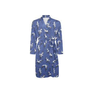 Seagull Pattern Print Design 03 Men's Long Sleeve Belted Night Robe
