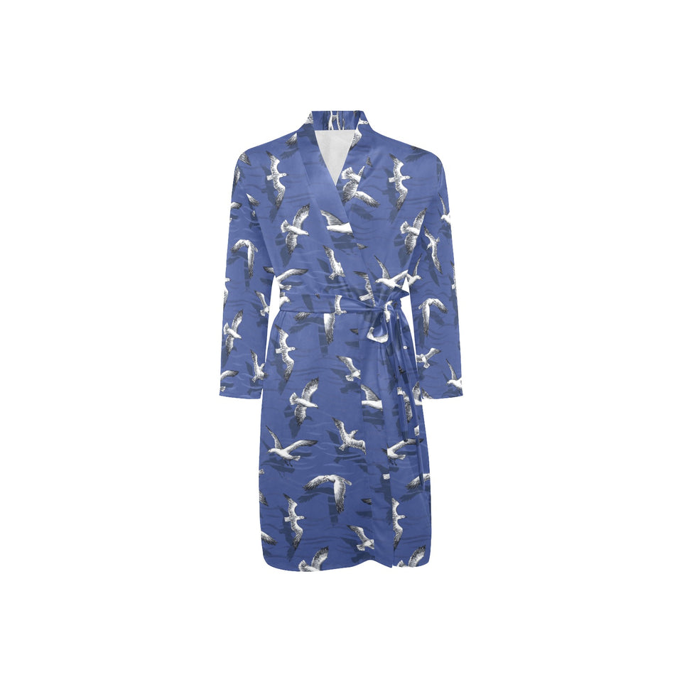 Seagull Pattern Print Design 03 Men's Long Sleeve Belted Night Robe
