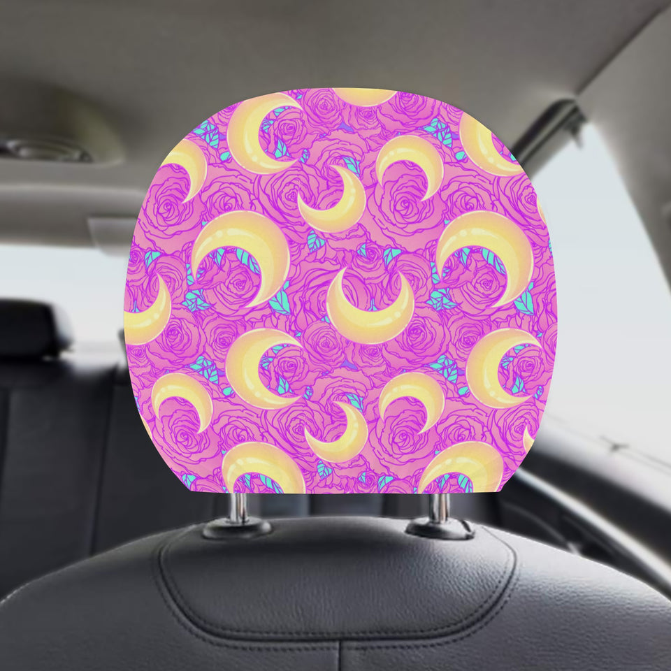 Moon pink rose background Car Headrest Cover