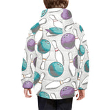 Bowling ball and pin gray background Kids' Boys' Girls' Padded Hooded Jacket