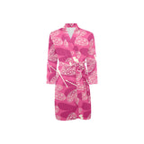 Beautiful dragonfly pink background Men's Long Sleeve Belted Night Robe