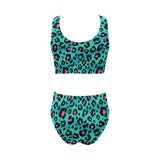 Green leopard skin print pattern Chest Bowknot High Waisted Bikini Swimsuit