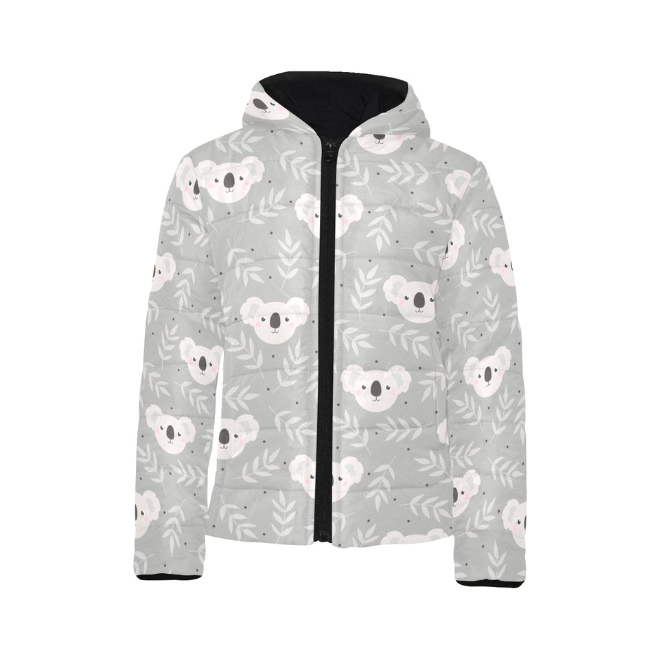 Cute koala leaves pattern Kids' Boys' Girls' Padded Hooded Jacket