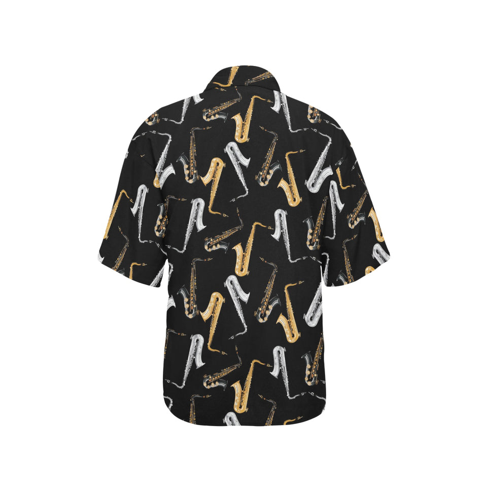 saxophone design pattern Women's All Over Print Hawaiian Shirt
