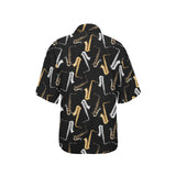 saxophone design pattern Women's All Over Print Hawaiian Shirt