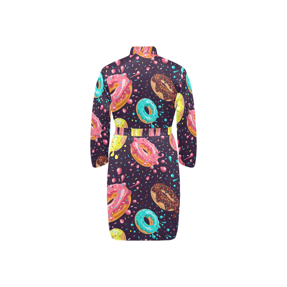 Colorful donut glaze pattern Men's Long Sleeve Belted Night Robe