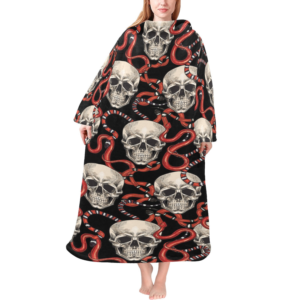 Red snake skull pattern Blanket Robe with Sleeves