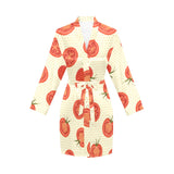 Tomato dot background Women's Long Sleeve Belted Night Robe