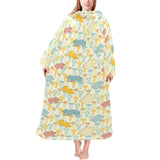 Hippopotamus Pattern Print Design 04 Blanket Robe with Sleeves