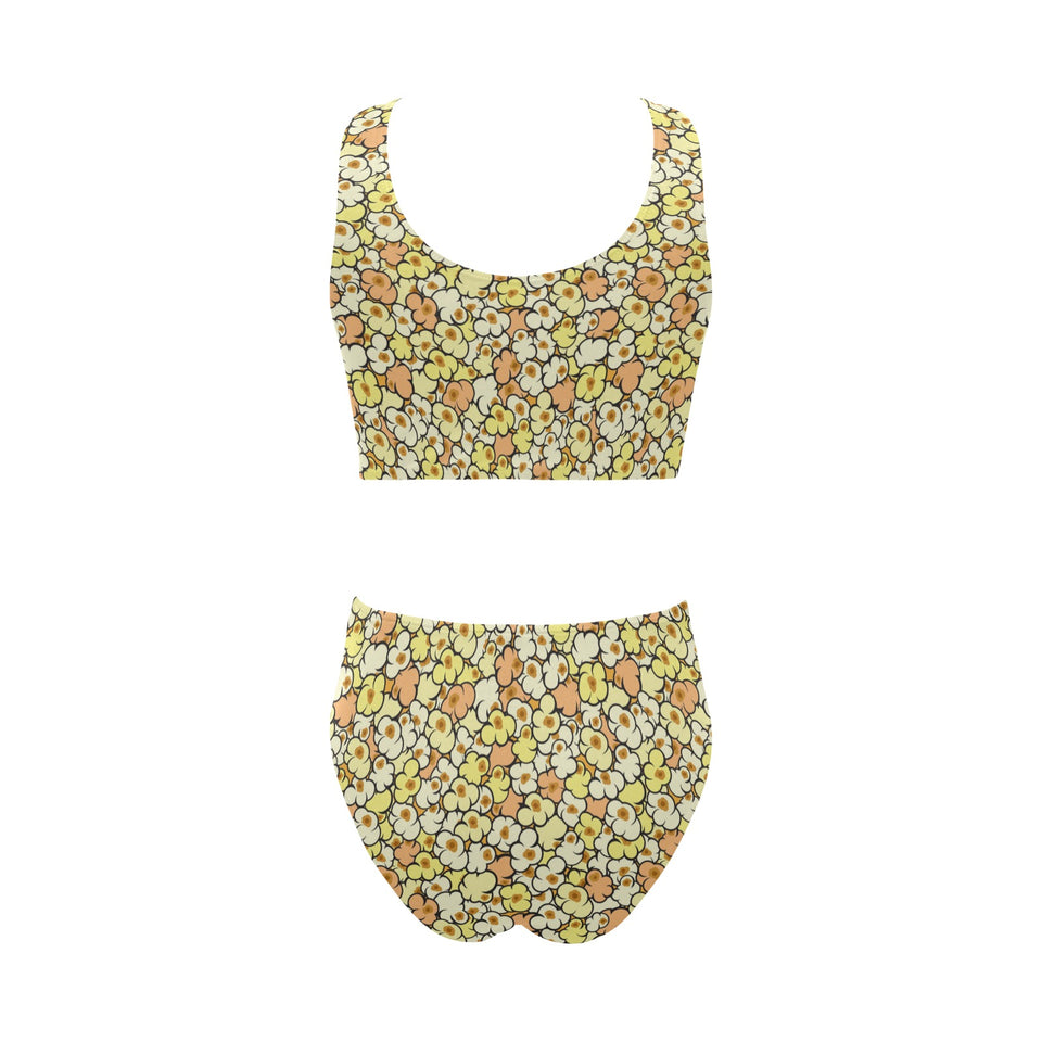 Popcorn Pattern Print Design 03 Chest Bowknot High Waisted Bikini Swimsuit