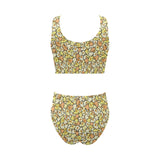 Popcorn Pattern Print Design 03 Chest Bowknot High Waisted Bikini Swimsuit