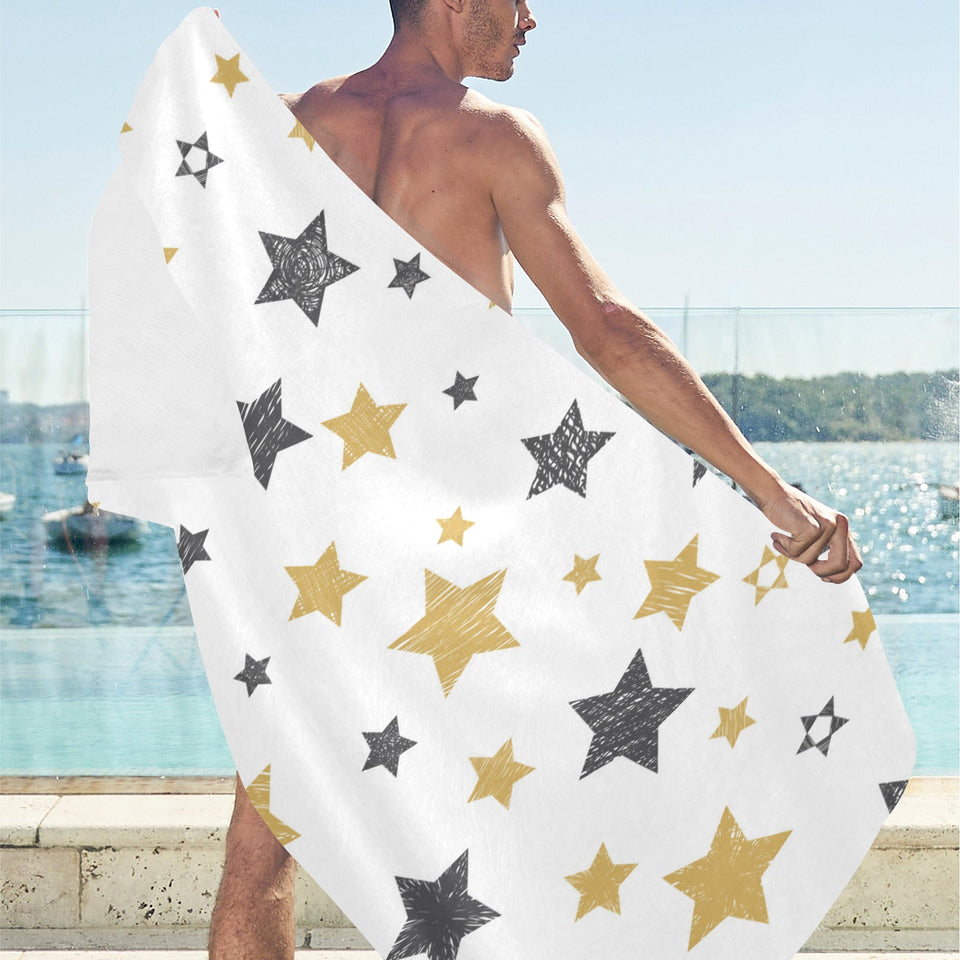 hand drawn gold black star pattern Beach Towel