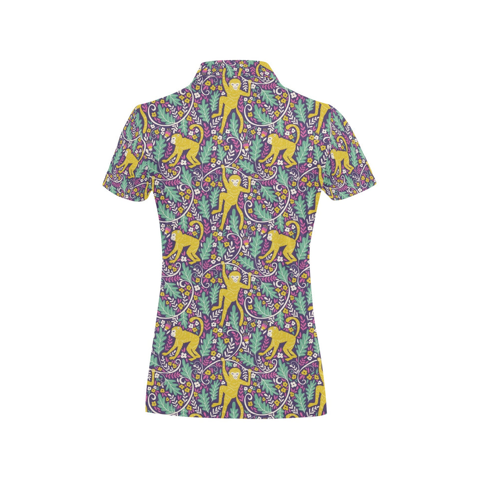 Cute yellow monkey leaves pattern Women's All Over Print Polo Shirt
