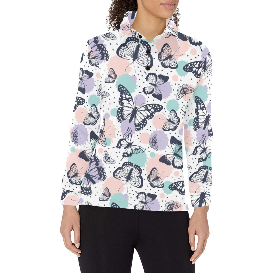 Butterfly pattern Women's Long Sleeve Polo Shirt